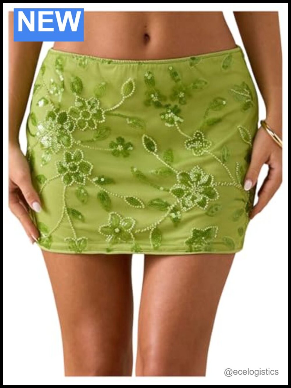 Women's Sequin Floral Mini Skirt Low Rise Bodycon Sparkly Beaded Skirt Casual
